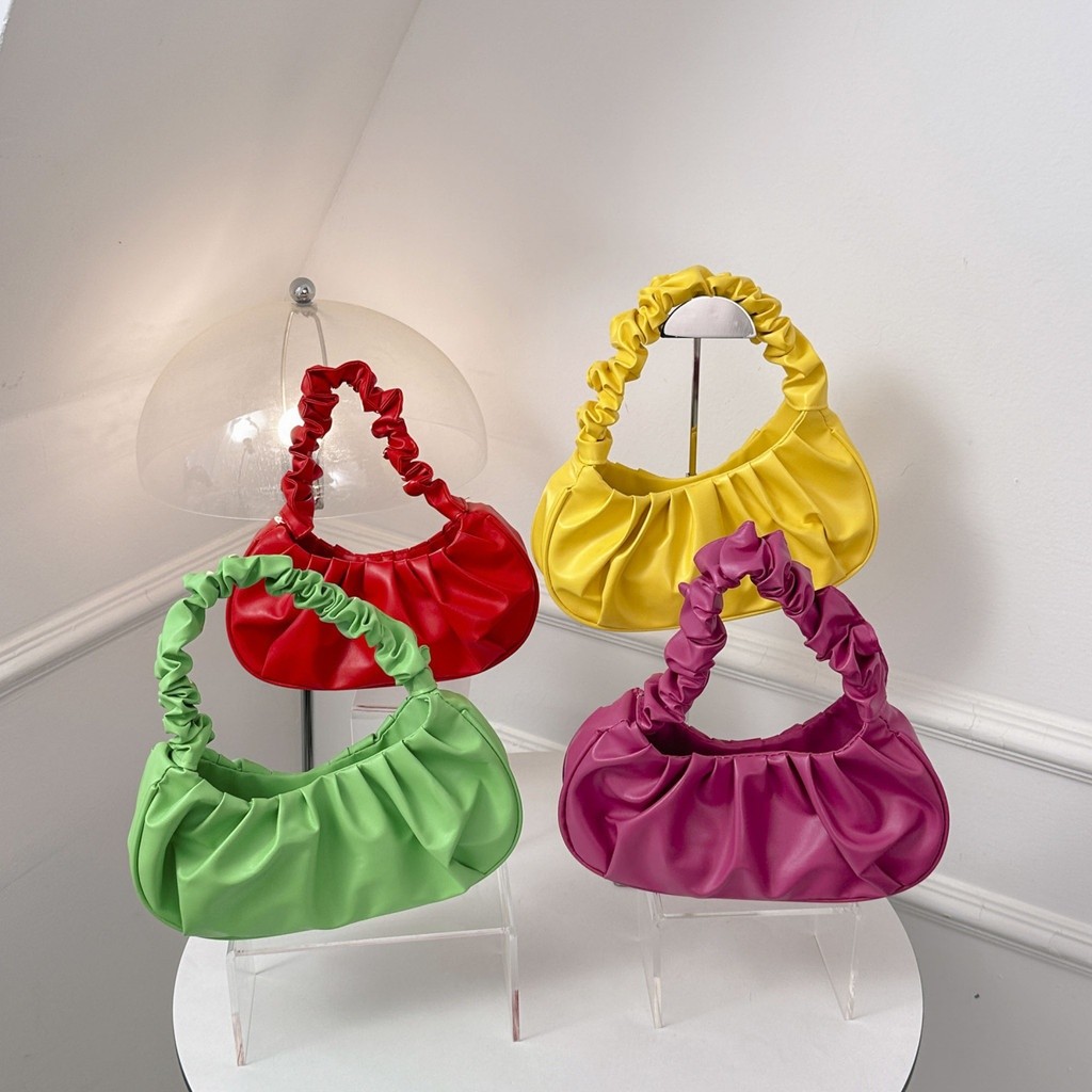 Women French Lightweight Pleated Cloud Minimalist Portable Solid Color Bag