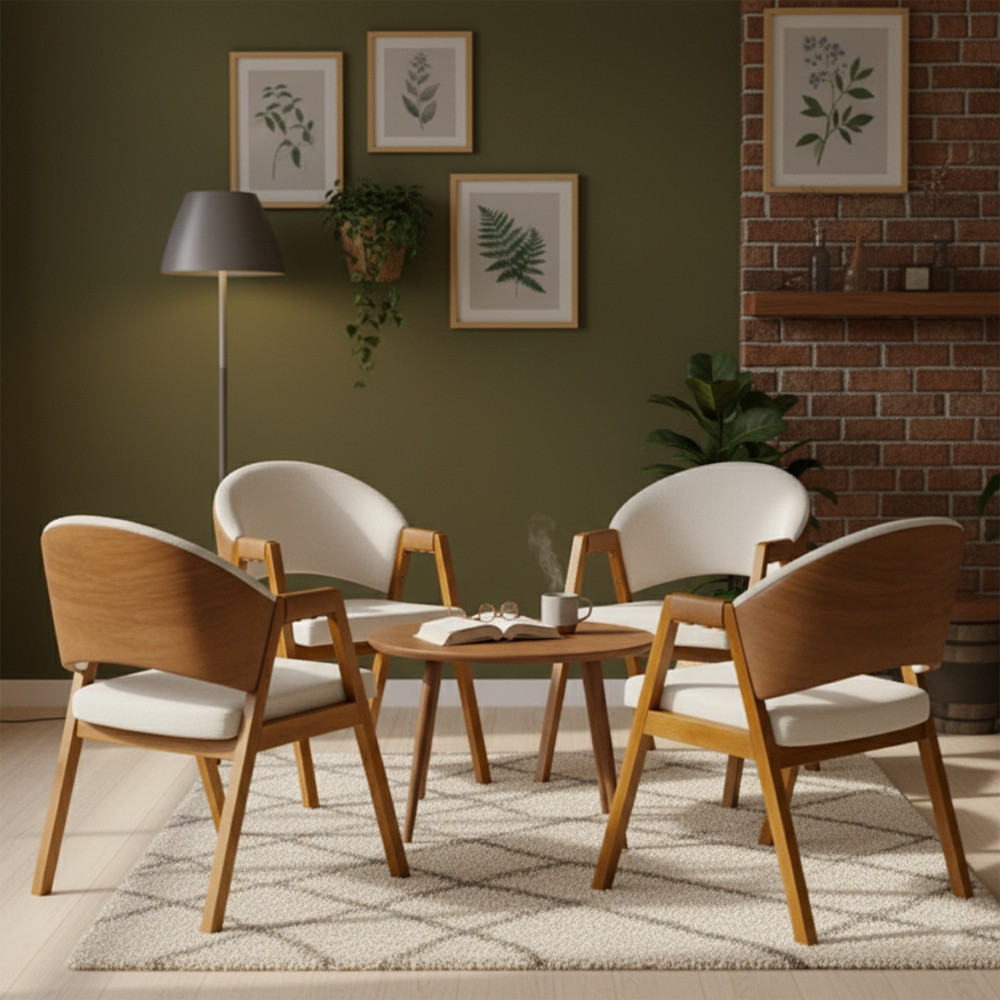 Kit 4 Cadeiras Sala de Jantar Premium Com Braço Madeira Maciça Movellu Home em Oferta na Shopee