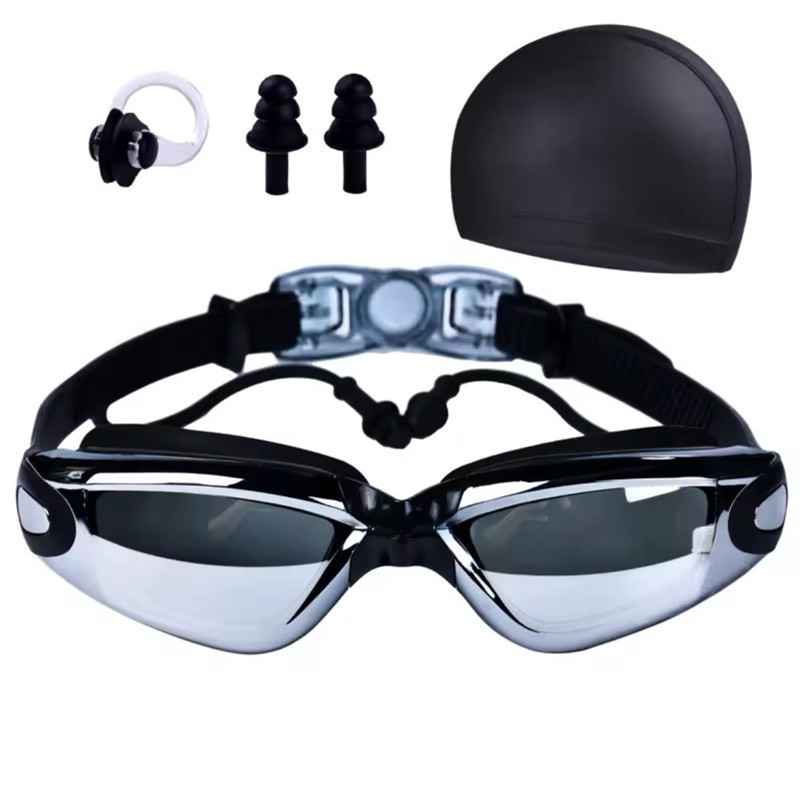Oculos Natação Profissional Completo Espelhado + Touca + Protetores + Clipe Nasal