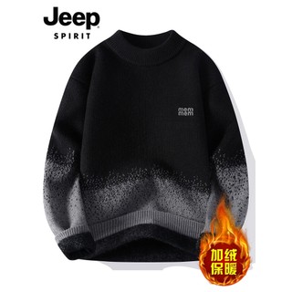 JEEP SPIRIT Forro de Lã Suéter Engrossado Masculino 2026 Inverno Street Wear Gradiente Cor Gola Redonda Suéter Masculino