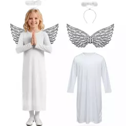 Fantasia de Anjo Infantil Unissex com Túnica Auréola e Asa 2 a 16 anos