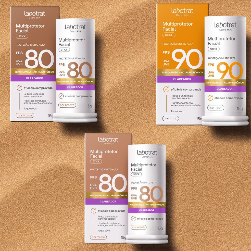 Multiprotetor Facial Stick FPS 80 ou 90 UVA UVB Labotrat Dermo Skin 15g em Oferta na Shopee