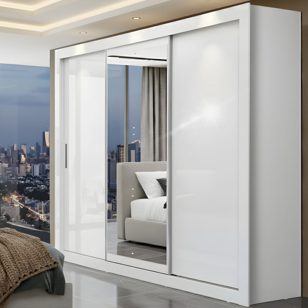 Guarda-Roupa Casal com Espelho 3 Portas 4 Gavetas 185,5cm Viena Yescasa Branco em Oferta na Shopee