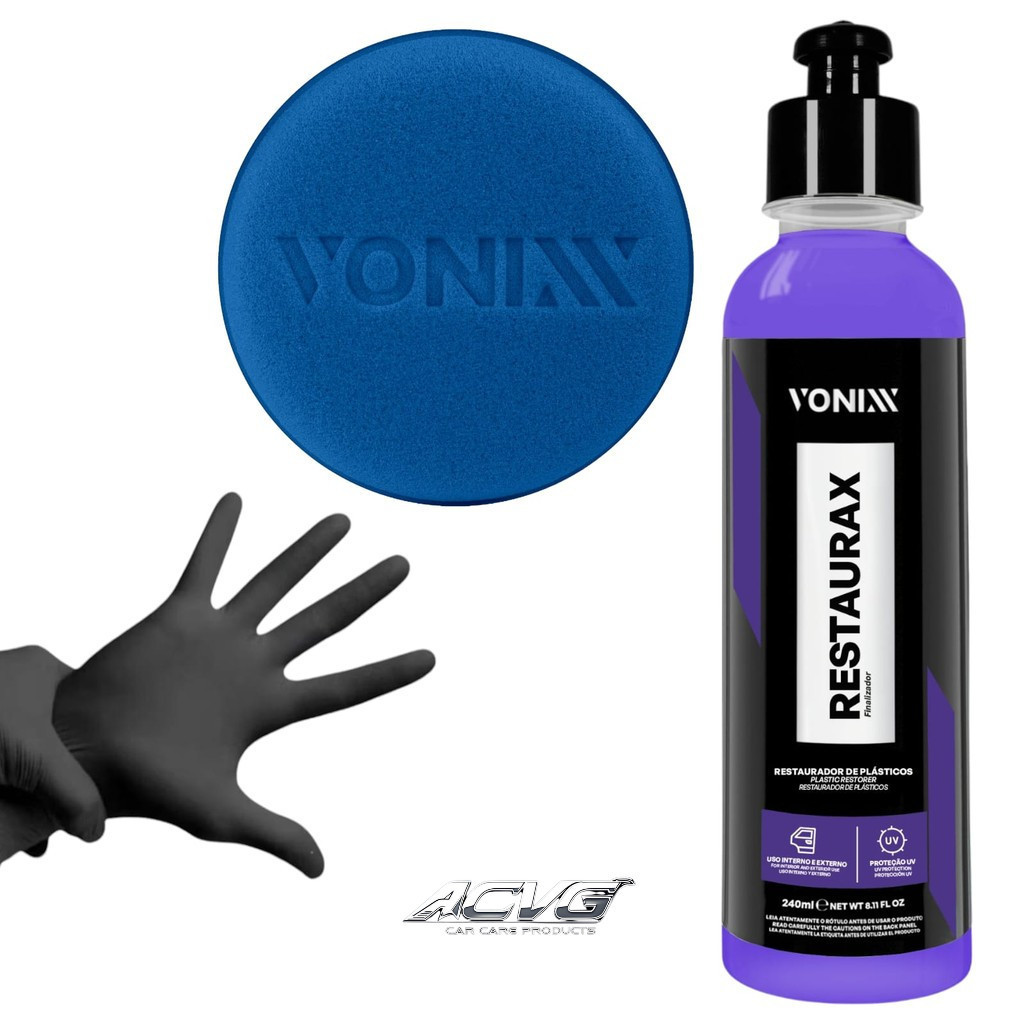 KIT Restaurax 240ml Aplicador Vonixx e luvas Restaurador e Revitalizador de Plásticos Internos e Externos em Oferta na Shopee
