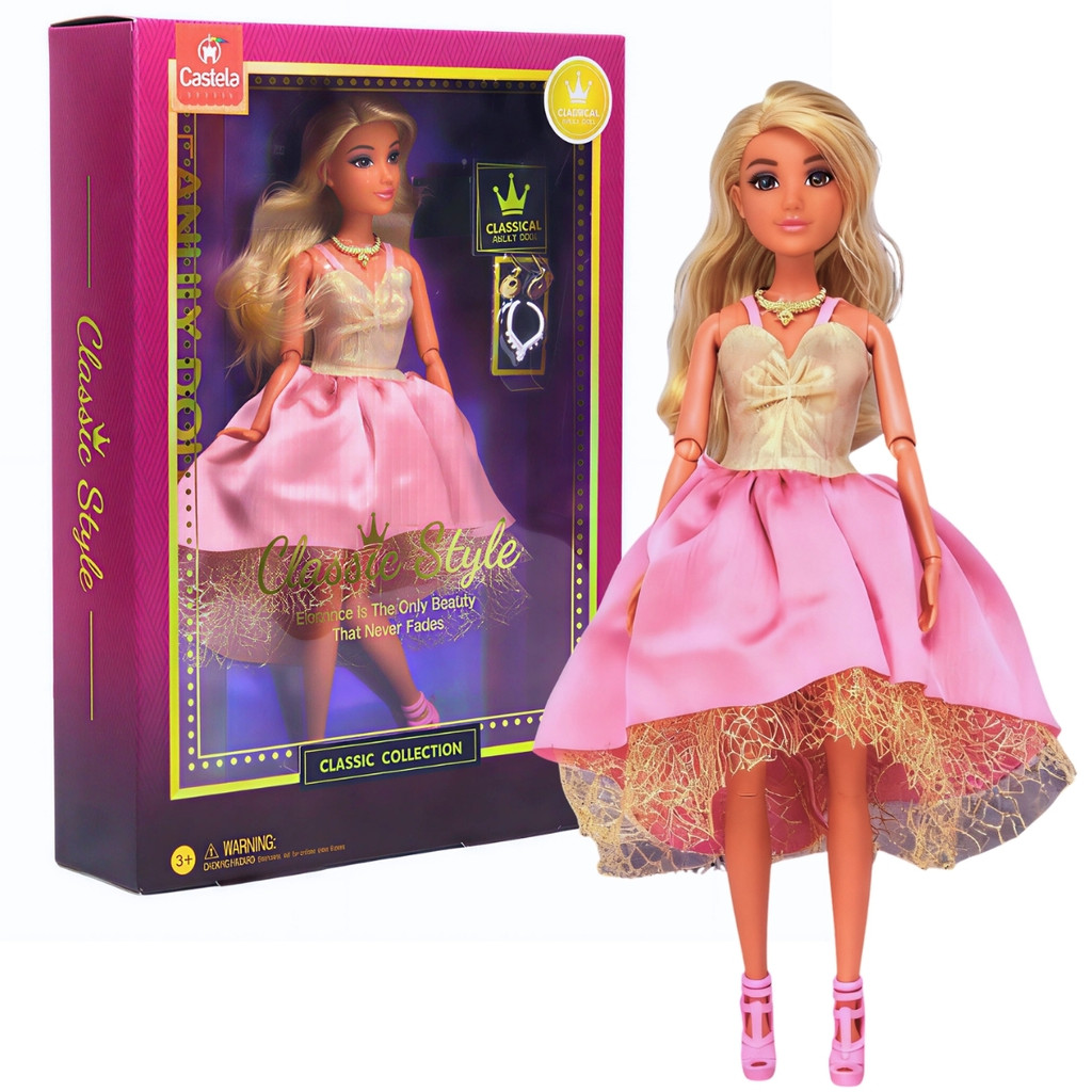 Boneca Princesa Fashion Vestido Rosa Brilhante Style Acessórios Castela em Oferta na Shopee