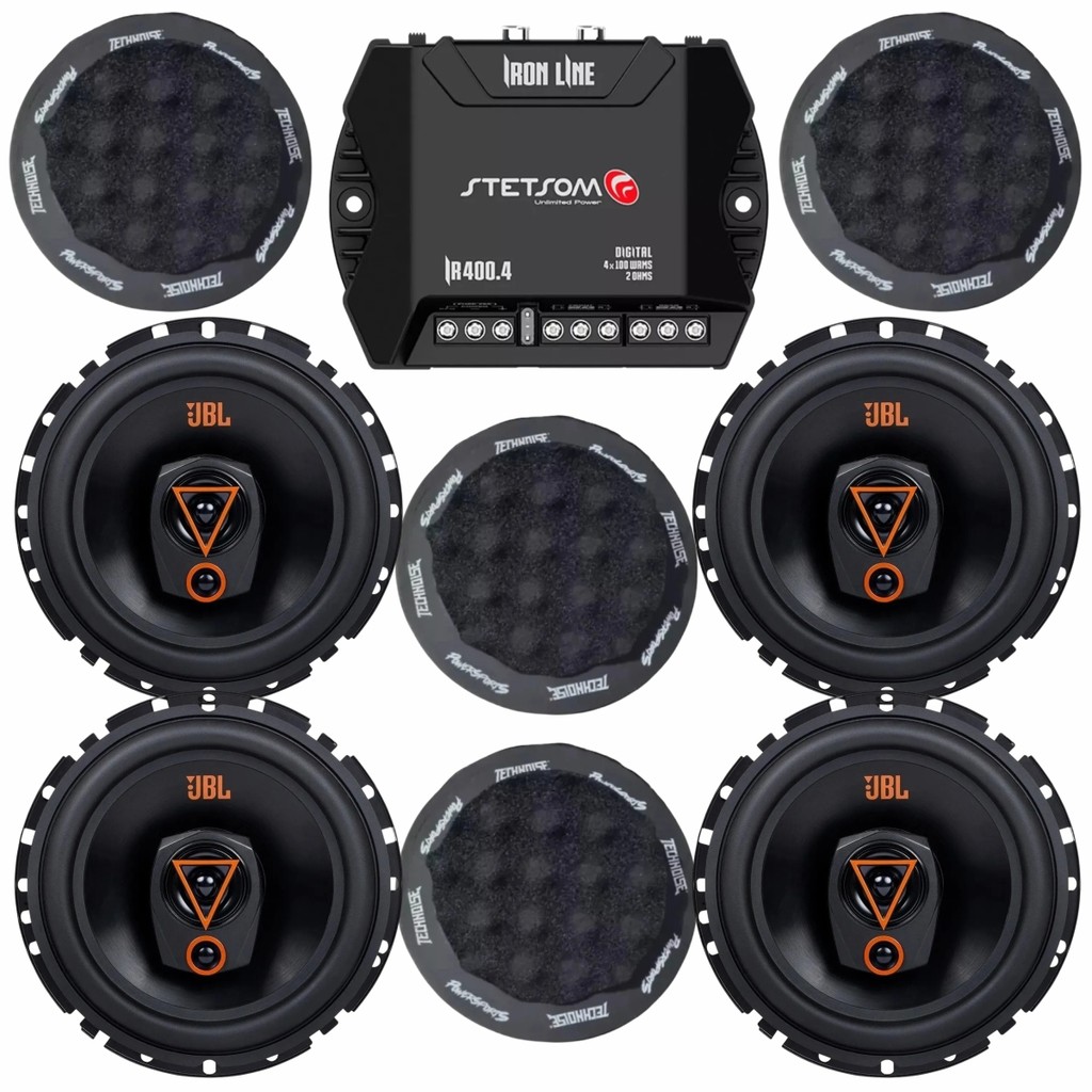 Kit 4 Alto Falantes 6 JBL 6TRMS80 Multisystem 320W com 4 Anel Acustíco e Módulo Stetsom IR400.4 400W