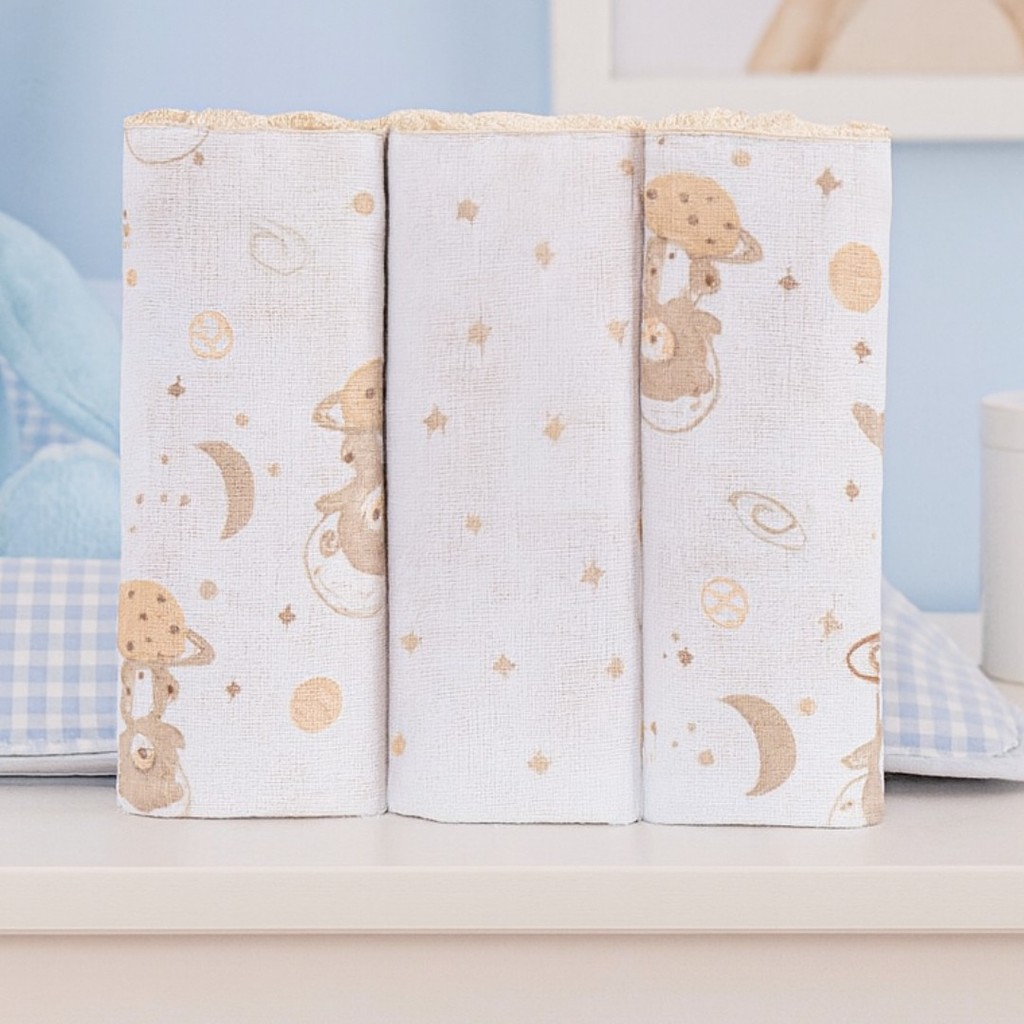 Kit Pano De Boca Bublim Festonê Estampa Urso - 3 Peças em Oferta na Shopee