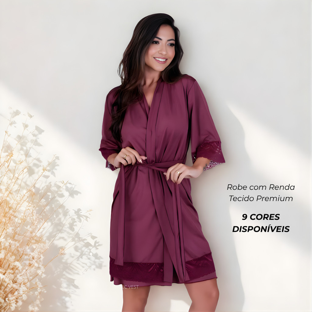 Robe Roupão Feminino com Renda – Hobby para Noiva, Gestante e Amamentação em Oferta na Shopee
