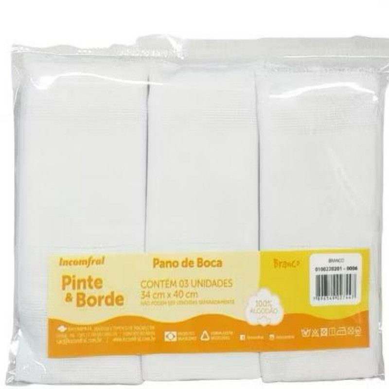 Fralda de Boca Babete PACOTE COM 3  PINTE E BORDE INCOMFRAL- FRALDA DE PANO BABETE