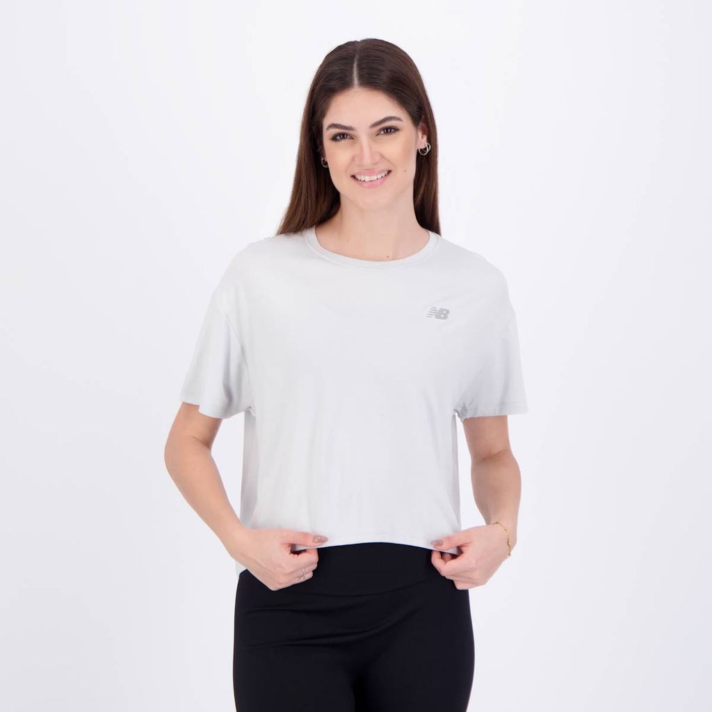 Camiseta Cropped New Balance Drapey Feminina Cinza