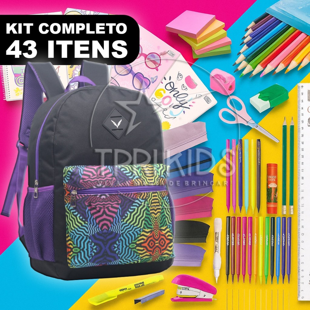 KIT MATERIAL ESCOLAR COMPLETO MOCHILA MENINA MÉDIO FACULDADE ENSINO FUNDAMENTAL ESCOLA ESTOJO CADERNO FEMININA WANDINHA