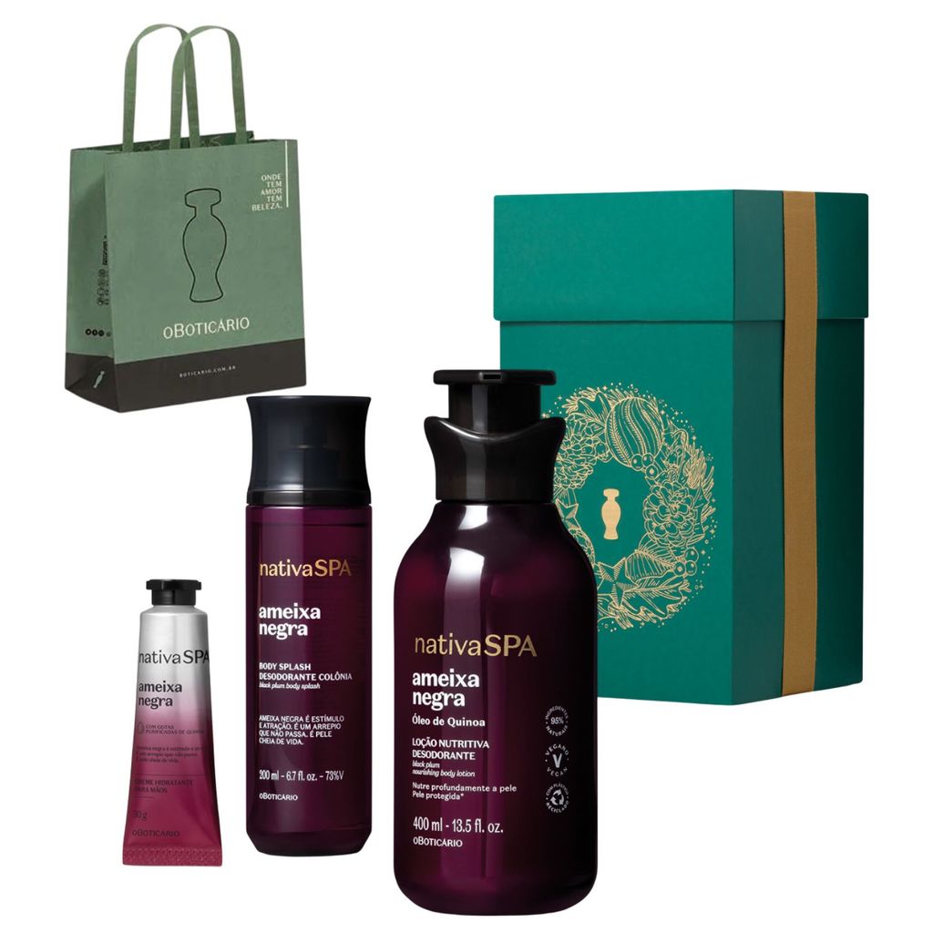 Kit Presente Nativa Spa Ameixa Negra Body Splash+ Cremes Mãos e Corpo O Boticário(3 Itens) REF 86190