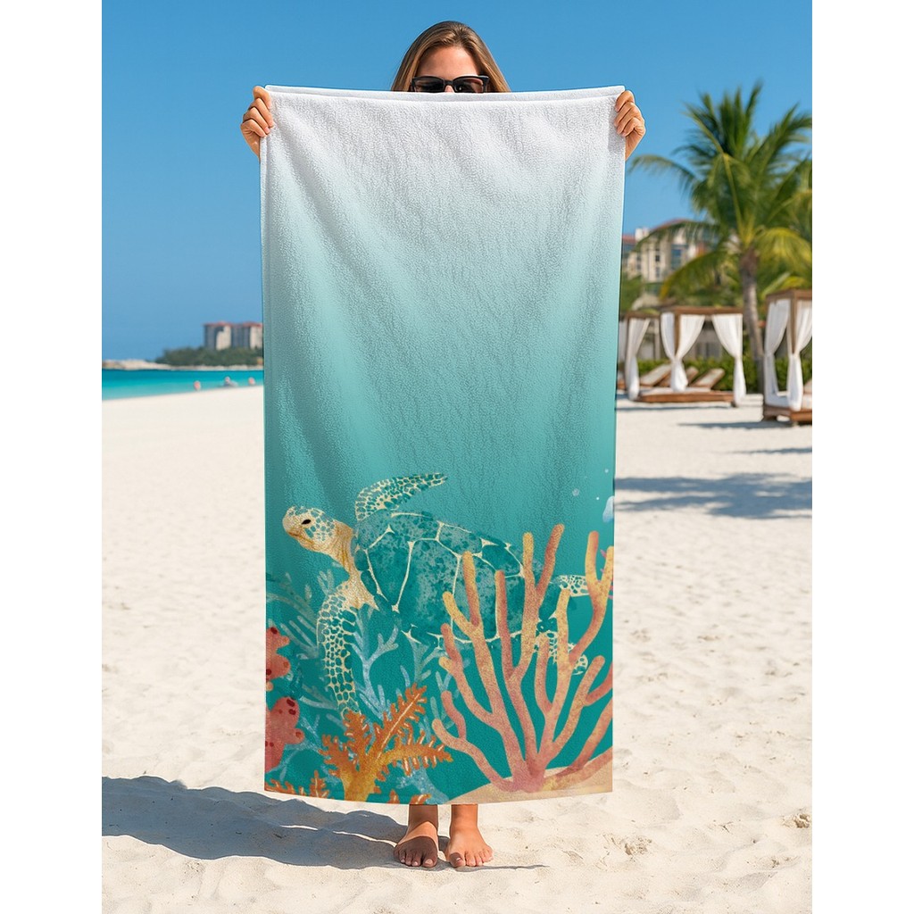 Toalha Estampada Vida Marinha Arte Oceano Banho e Praia Aquática Secagem Rápida Confortável Macia em Oferta na Shopee