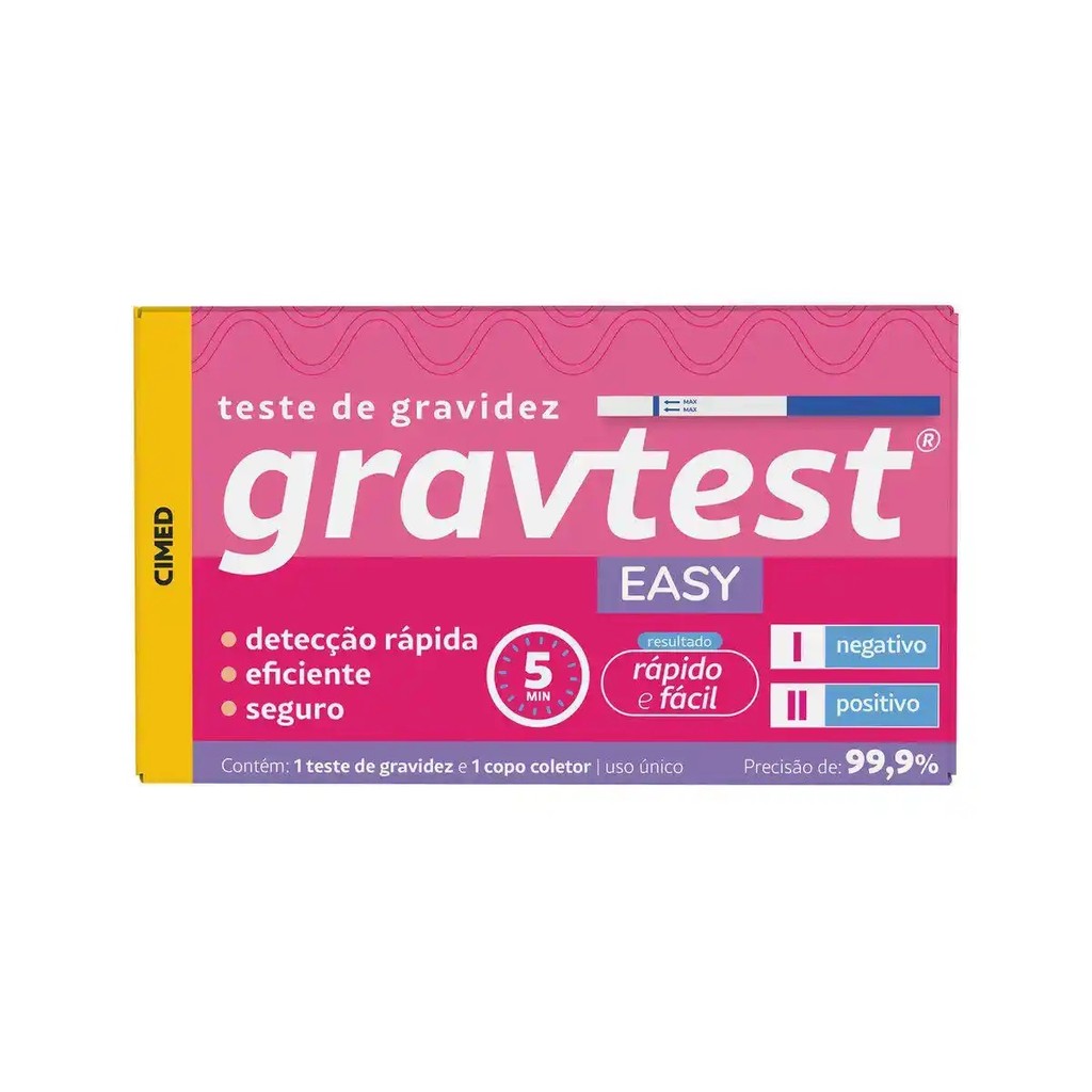 Teste de Gravidez Gravitest Easy - Cont. 1 Teste e 1 Copo Coletor