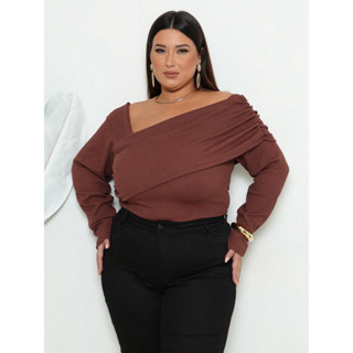 Blusa Feminina Plus Size Pala Assimétrica Manga Longa em Oferta na Shopee