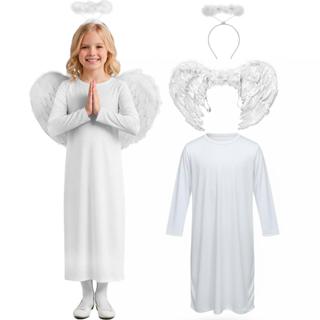 Fantasia de Anjo Infantil Unissex com Túnica Auréola e Asa 2 a 16 anos em Oferta na Shopee