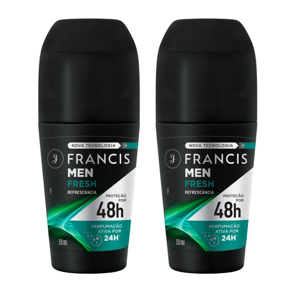 Kit 2 Desodorante Francis Men Fresh Roll-On Antitranspirante 48h 50ml em Oferta na Shopee