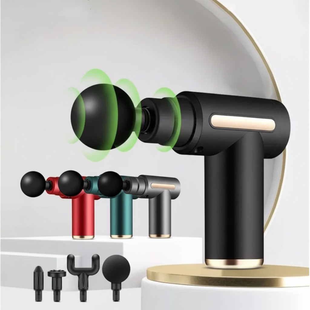 Massageador Profissional Tecido Profundo 1800-3200RPM 4 Ponteiras Alívio Muscular Relaxamento USB-C