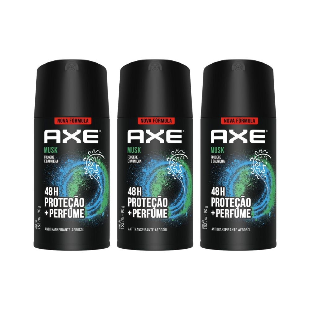Kit 3 Desodorante Antitranspirante Axe Musk Aerossol 152ml em Oferta na Shopee