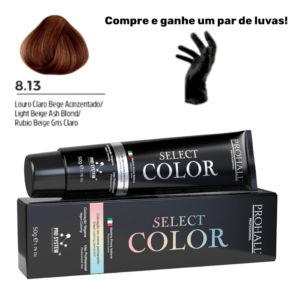Coloração Permanente Select Color Nº8.13 Louro Claro Bege Acinzentado Prohall 50g