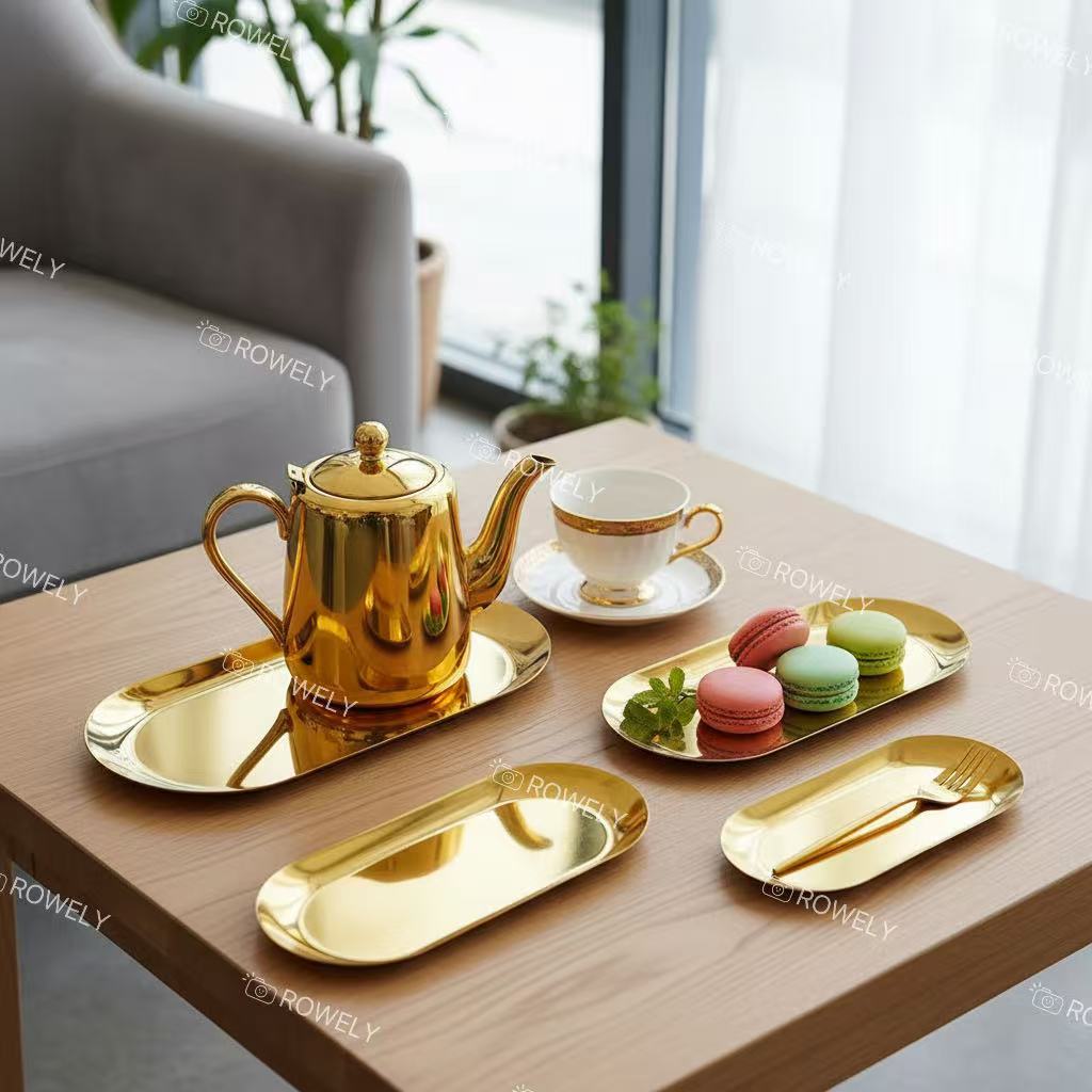 Bandejas Decorativas Inox Bandejas Douradas Premium Vários Tamanhos P/M Decoração e Serviço 1/2uni