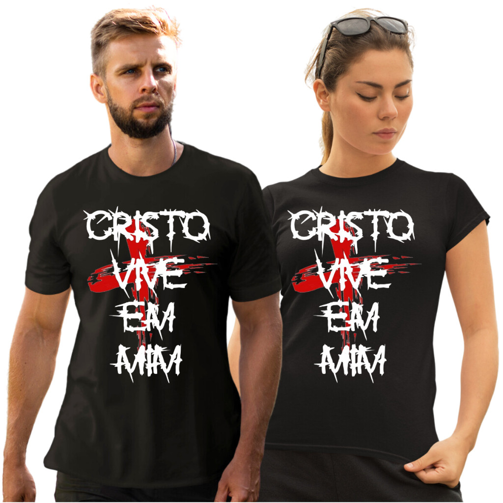 Conjunto Camisetas Casais Cristo vive Kit Camisas Casal Religiosa C94 Faby shop moda