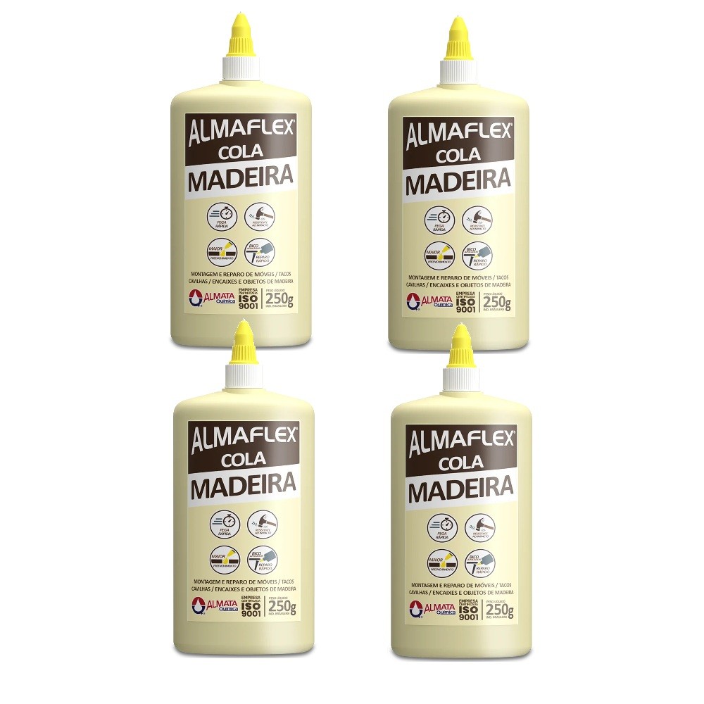 Kit Cola de Madeira 4un 250g Almaflex Secagem Rápida
