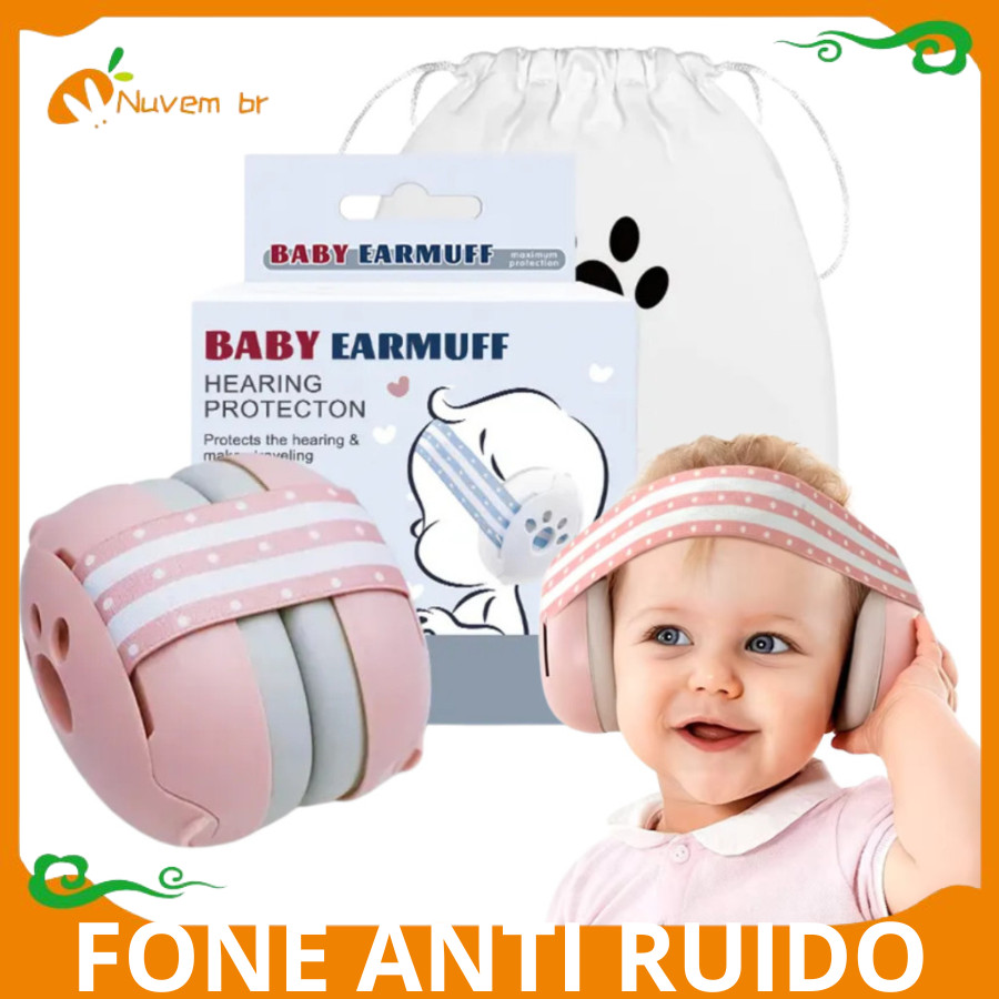Abafador Protetor Ruidos Infantil  Anti-Ruído Bebê Kids Abafador c/ Alça Elástica Proteção Auditiva Segurança  - NUVEM