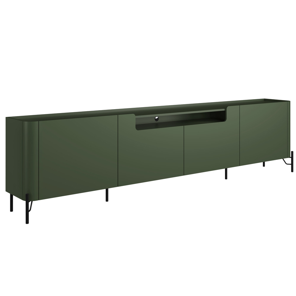Rack Para Sala de Estar TV 85 Pol 4 Portas Pés Industrial Preto Alef I03 Musgo - Lyam Decor