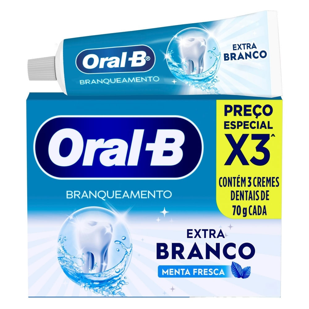 Creme Dental Oral B Extra Branco Menta Fresca com 3 Unidades de 70g cada em Oferta na Shopee