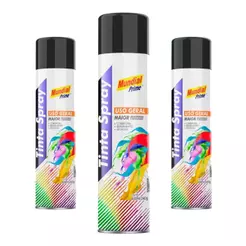 Kit 3 Tinta Spray Mundial Prime Preto Brilhante- 400ML