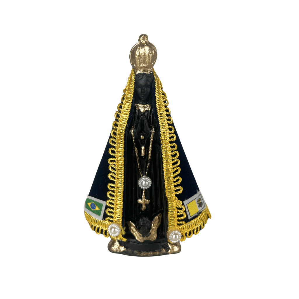 Imagem de Nossa Senhora Aparecida Resina e Gesso 15cm Manto veludo azul marinho