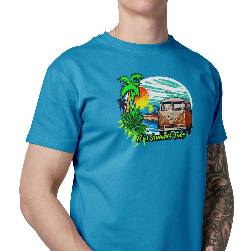 Camiseta Good Vibes Verão Summer Times Kombi E Paisagem Coqueiro Praia 100% Algodão