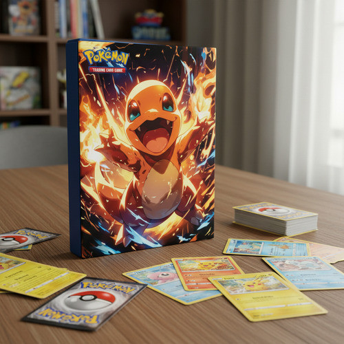 Album Fichario Porta 360 Cartas Charmander Capa Dura Pokemon Preto