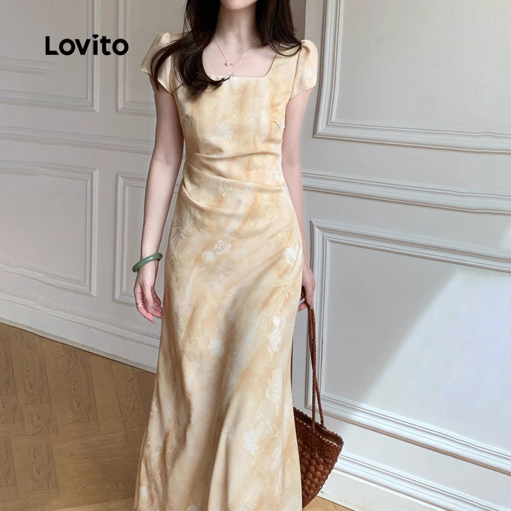 Detalhes do Lovito Vestido Casual Com Zíper Verão Primavera Vestido Amarelo Para Mulheres L140EDBR018
