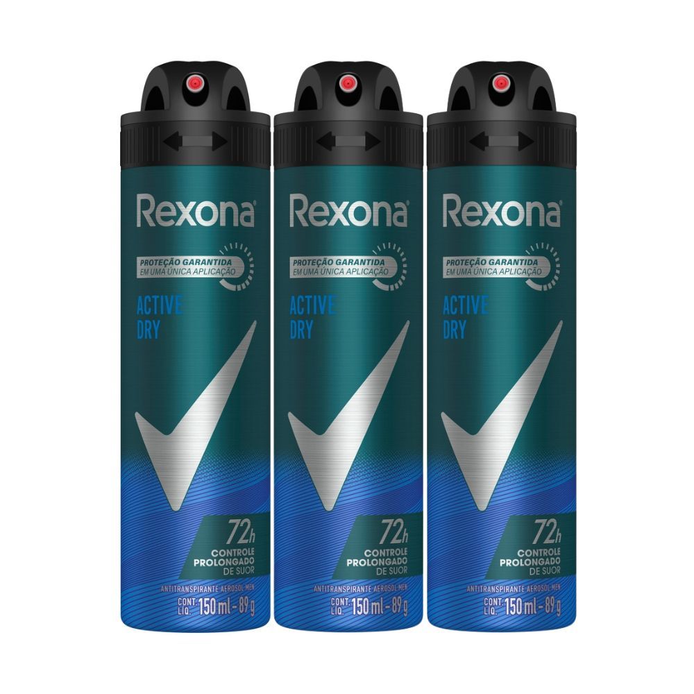 Kit 3 Desodorante Rexona Men Active Dry Aerosol Antitranspirante 72h 150ml em Oferta na Shopee