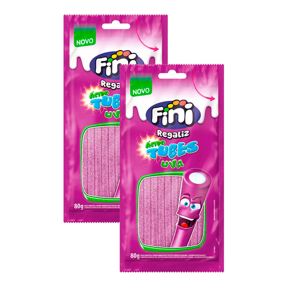 Kit 2 Balas Fini Tubinho de Uva Cítrico 80g