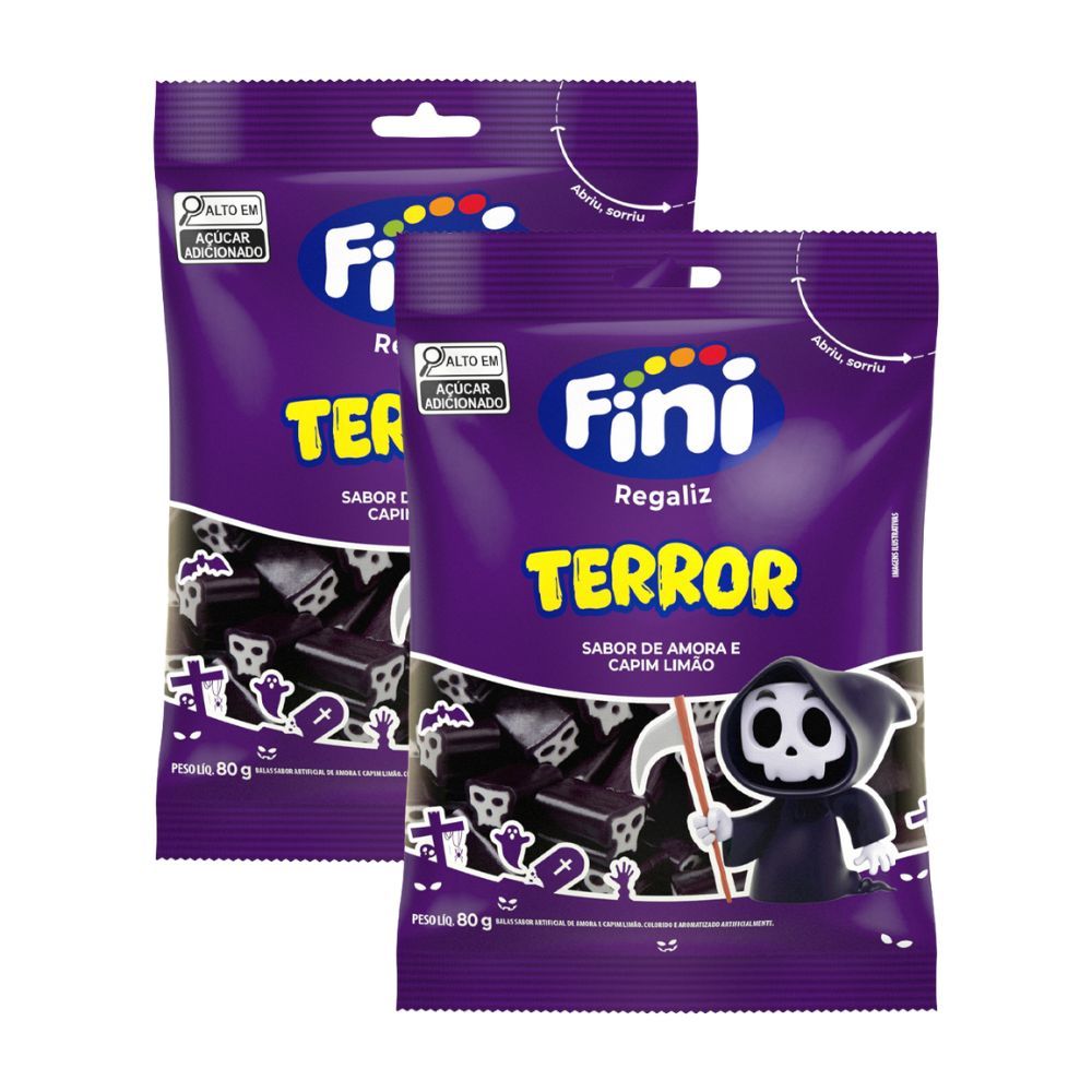 Kit 2 Bala Fini Regaliz Terror Sabor Amora e Capim Limão 80g