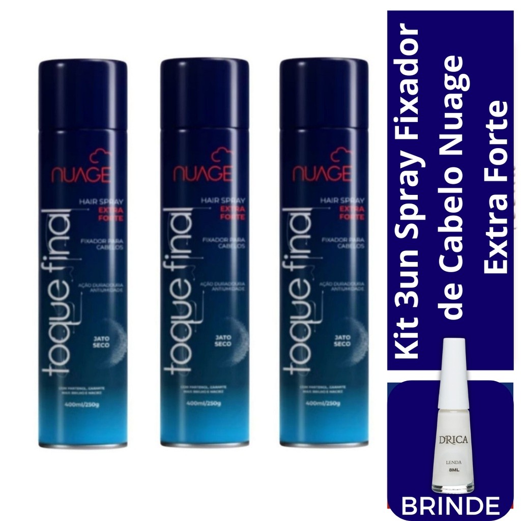Kit com 03un Nuage Hair Spray Extra Forte 400ml + Brinde Esmalte Lenda  Drica em Oferta na Shopee