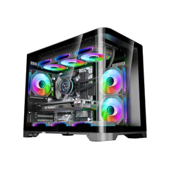 Gabinete Gamer Mid Tower Vidro Temperado Black M-ATX Sem Fonte Com 6 Fans Rainbow RGB D-MATX10