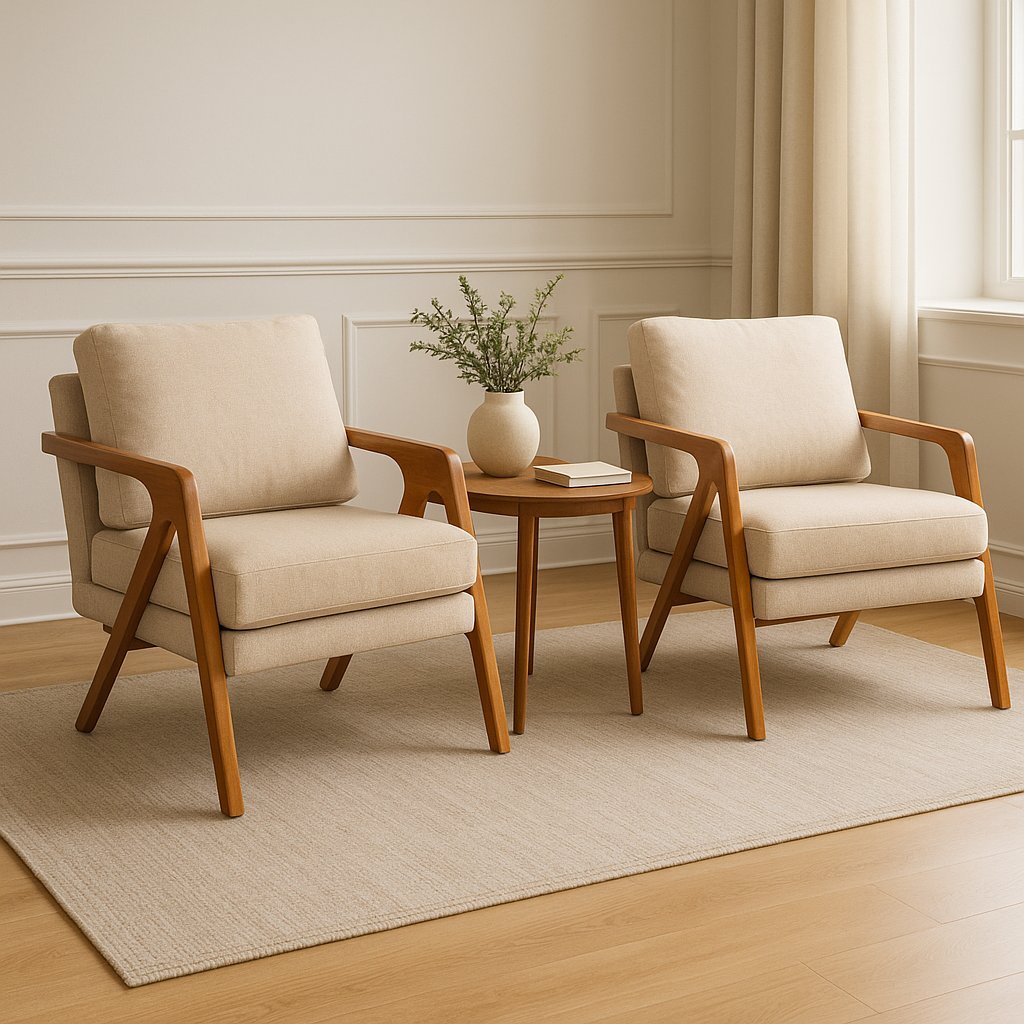 Kit 2 Poltronas Decorativa Braço de Madeira Mona Bege em Oferta na Shopee