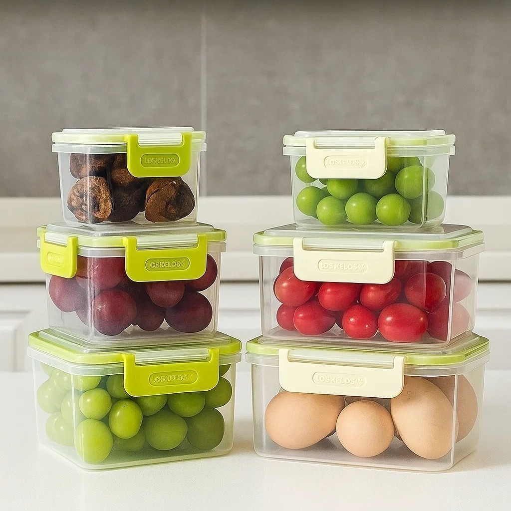 Kit 5 Potes Empilhável Armazenar Conserva Plástico Cesto Cozinha Alimentos Recipiente Organizador