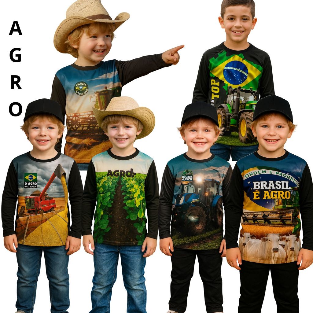 INFANTIL Camiseta Manga Longa UV Estampa Agro Rural Kids Trator em Oferta na Shopee