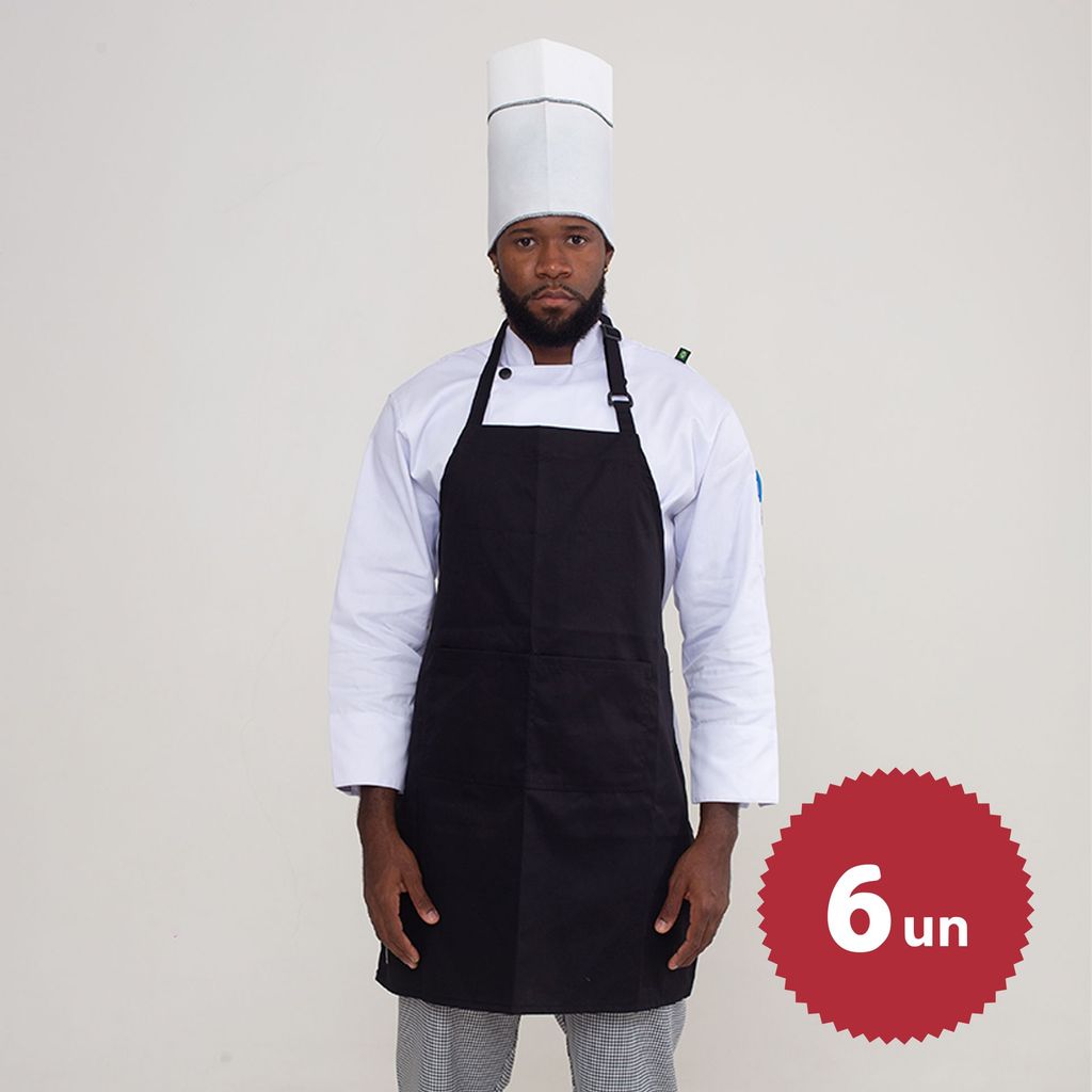 Kit 6 Aventais Preto Cozinha Chef Manicure Cafeteria Bar Atendente Balcão Padaria Equipe Confeitaria Buffet