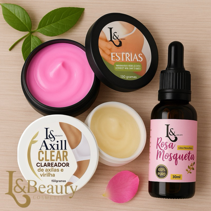 Kit Combo Clareador Axilas + Creme Redutor De Estrias + Óleo Rosa Mosqueta Puro Dusk Cosmeticos