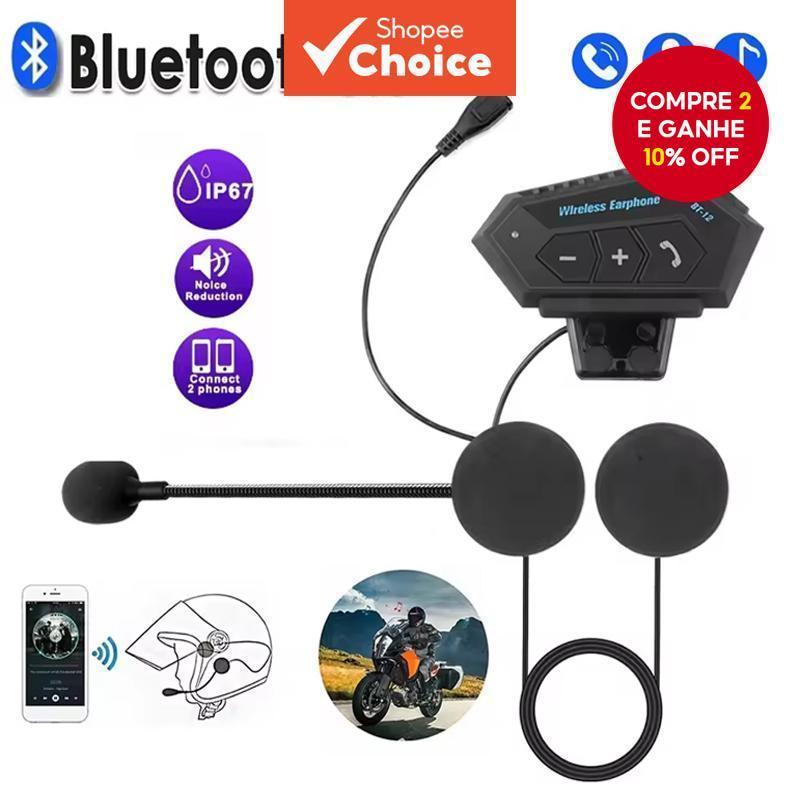 BT12 Fones De Ouvido Bluetooth Fone Capacete Da Motocicleta Sem Fio Handsfree Estéreo Leitor Música Alto-Falante Suporte