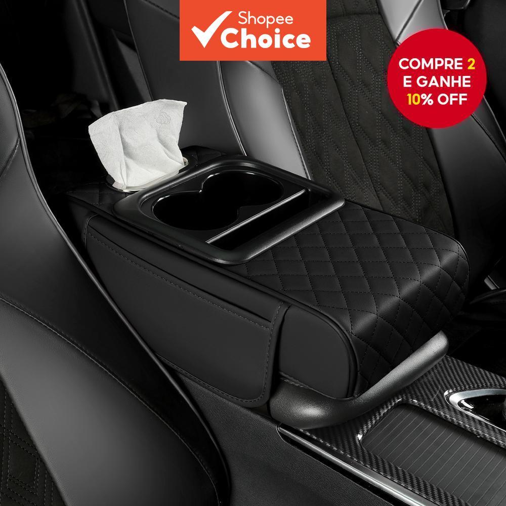 Almofada de Descanso de Braço para Carro Premium em Couro PU com Espuma de Memória Multifuncional e Porta Lenços em Oferta na Shopee