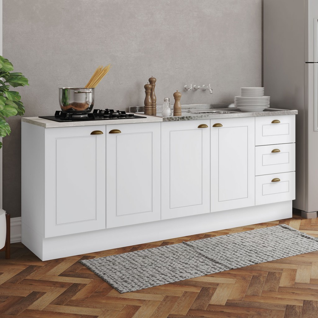 Cozinha Compacta Americana 4 Portas 3 Gavetas 100% Mdf Branco - Henn em Oferta na Shopee
