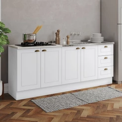 Cozinha Compacta Americana 4 Portas 3 Gavetas 100% Mdf Branco - Henn