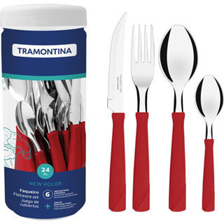 Faqueiro Tramontina New Kolor, 24 Peças, Vermelho - 23198/793 em Oferta na Shopee